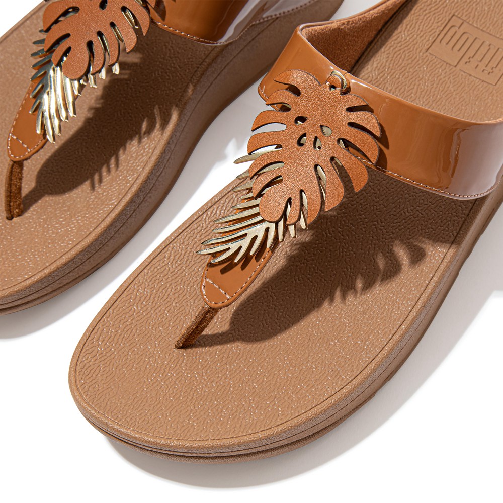 Fitflop Womens Sandals Brown - Fino Jungle-leaf Patent - 74LHGPNVD